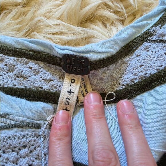 Feee People Claire Striped Blue And Green Tee Small - Picture 2 of 6